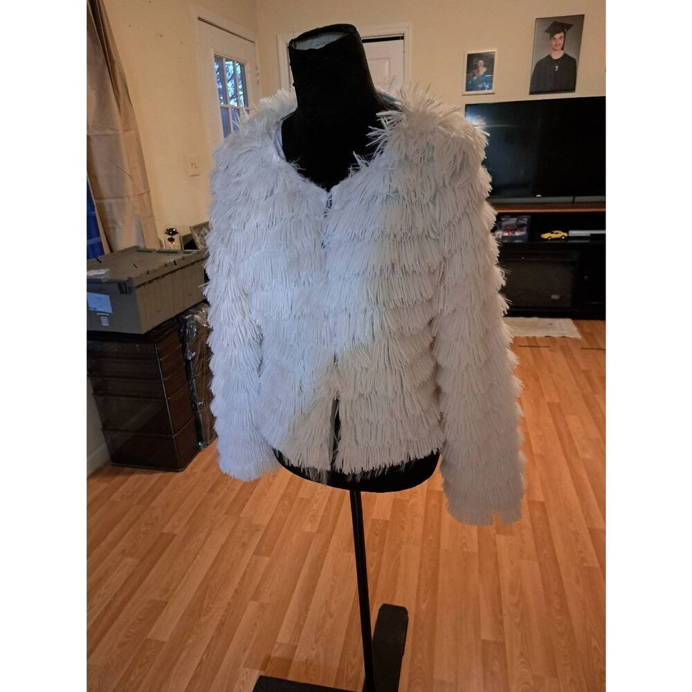 Med Military Hippie Ivory Cream Long Sleeve Fluffy Lined Jacket Cardigan Shirt